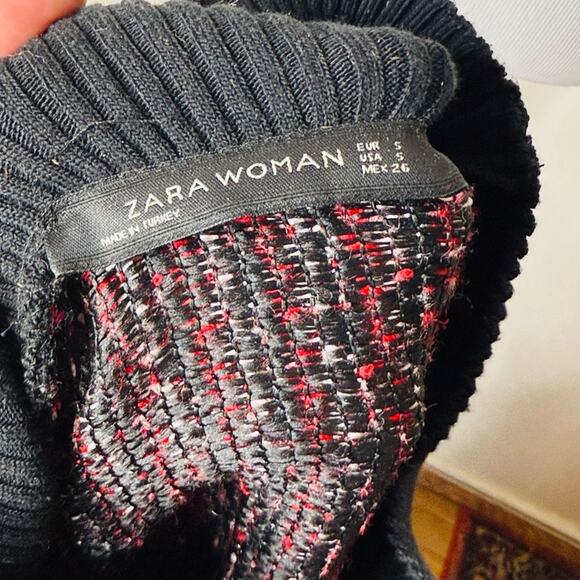 Zara Red Fringe Trim Tweed Sweater - Picture 4 of 7